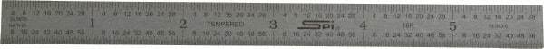 SPI - 6" Long, 1/100, 1/64, 1/50, 1/32" Graduation, Flexible Steel Rule - 16R Graduation Style, 1/2" Wide, Silver, Satin Chrome Finish - USA Tool & Supply