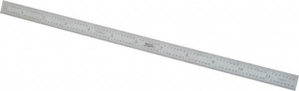 SPI - 12" Long, 1/64, 1/32" and 0.5, 1mm Graduation, Flexible Steel Rule - English/Metric Graduation Style, 1/2" Wide, Silver, Satin Chrome Finish - USA Tool & Supply
