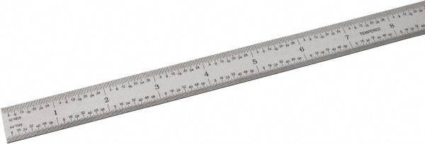 SPI - 18" Long, 1/100, 1/64, 1/50, 1/32" Graduation, Flexible Steel Rule - 16R Graduation Style, 3/4" Wide, Silver, Satin Chrome Finish - USA Tool & Supply