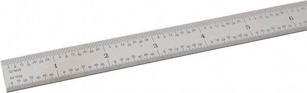SPI - 24" Long, 1/64, 1/32" and 0.5, 1mm Graduation, Flexible Steel Rule - English/Metric Graduation Style, 3/4" Wide, Silver, Satin Chrome Finish - USA Tool & Supply