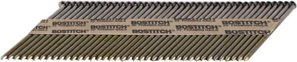 Stanley Bostitch - 12 Gauge 0.113" Shank Diam 2-3/8" Long Framing Nails for Power Nailers - Steel, Bright Finish, Ring Shank, Angled Stick Paper Tape Collation, Round Head - USA Tool & Supply