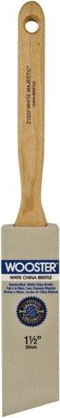 Wooster Brush - 1-1/2" Angled Hog Sash Brush - 2-11/16" Bristle Length, 7-7/8" Maple Fluted Handle - USA Tool & Supply