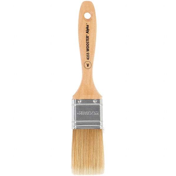 Wooster Brush - 1-1/2" Flat Synthetic Varnish Brush - 2-7/16" Bristle Length, 6-1/2" Maple Beavertail Handle - USA Tool & Supply