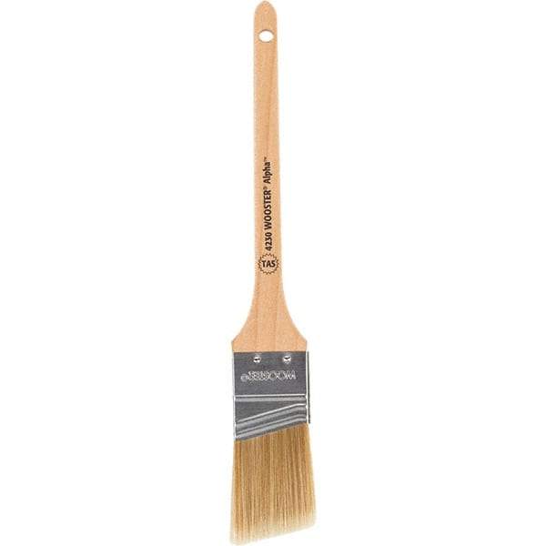 Wooster Brush - 1-1/2" Angled Synthetic Sash Brush - 2-3/16" Bristle Length, 8" Maple Rattail Handle - USA Tool & Supply