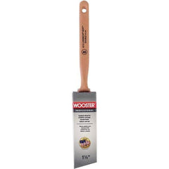 Wooster Brush - 1-1/2" Angled Synthetic Sash Brush - 2-7/16" Bristle Length, 7-7/8" Poly Foam Fluted Handle - USA Tool & Supply