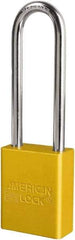 American Lock - Keyed Different Conductive Lockout Padlock - 3" Shackle Clearance, 1/4" Shackle Diam, 1.8" Body Height x 3/4" Body Width, Yellow, 6 Pins - USA Tool & Supply