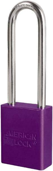American Lock - Keyed Different Conductive Lockout Padlock - 3" Shackle Clearance, 1/4" Shackle Diam, 1.8" Body Height x 3/4" Body Width, Purple, 6 Pins - USA Tool & Supply