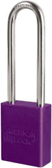 American Lock - Keyed Different Conductive Lockout Padlock - 3" Shackle Clearance, 1/4" Shackle Diam, 1.8" Body Height x 3/4" Body Width, Purple, 6 Pins - USA Tool & Supply