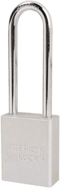 American Lock - Keyed Different Conductive Lockout Padlock - 3" Shackle Clearance, 1/4" Shackle Diam, 1.8" Body Height x 1-1/2" Body Width, Silver, 6 Pins - USA Tool & Supply