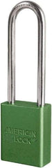 American Lock - Keyed Different Conductive Lockout Padlock - 3" Shackle Clearance, 1/4" Shackle Diam, 1.8" Body Height x 3/4" Body Width, Green, 6 Pins - USA Tool & Supply