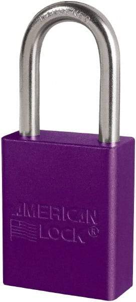 American Lock - Keyed Different Conductive Lockout Padlock - 1-1/2" Shackle Clearance, 1/4" Shackle Diam, 1.8" Body Height x 3/4" Body Width, Purple, 6 Pins - USA Tool & Supply
