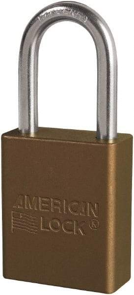 American Lock - Keyed Different Conductive Lockout Padlock - 1-1/2" Shackle Clearance, 1/4" Shackle Diam, 1.8" Body Height x 3/4" Body Width, Brown, 6 Pins - USA Tool & Supply