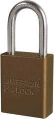 American Lock - Keyed Different Conductive Lockout Padlock - 1-1/2" Shackle Clearance, 1/4" Shackle Diam, 1.8" Body Height x 3/4" Body Width, Brown, 6 Pins - USA Tool & Supply