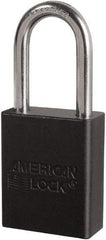 American Lock - Keyed Different Conductive Lockout Padlock - 1-1/2" Shackle Clearance, 1/4" Shackle Diam, 1.8" Body Height x 3/4" Body Width, Black, 6 Pins - USA Tool & Supply