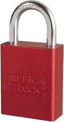 American Lock - Keyed Different Conductive Lockout Padlock - 1" Shackle Clearance, 1/4" Shackle Diam, 1.8" Body Height x 3/4" Body Width, Red, 6 Pins - USA Tool & Supply