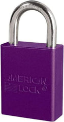 American Lock - Keyed Different Conductive Lockout Padlock - 1" Shackle Clearance, 1/4" Shackle Diam, 1.8" Body Height x 3/4" Body Width, Purple, 6 Pins - USA Tool & Supply