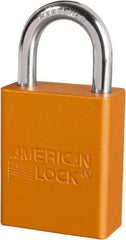 American Lock - Keyed Different Conductive Lockout Padlock - 1" Shackle Clearance, 1/4" Shackle Diam, 1.8" Body Height x 3/4" Body Width, Orange, 6 Pins - USA Tool & Supply