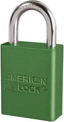 American Lock - Keyed Different Conductive Lockout Padlock - 1" Shackle Clearance, 1/4" Shackle Diam, 1.8" Body Height x 3/4" Body Width, Green, 6 Pins - USA Tool & Supply