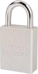 American Lock - Keyed Different Conductive Lockout Padlock - 1" Shackle Clearance, 1/4" Shackle Diam, 1.8" Body Height x 1-1/2" Body Width, Silver, 6 Pins - USA Tool & Supply