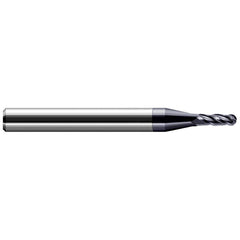 Ball End Mill: 0.007″ Dia, 0.021″ LOC, 2 Flute, Solid Carbide 1-1/2″ OAL, 1/8″ Shank Dia, 30 ° Helix, AlTiN Coated, Single End