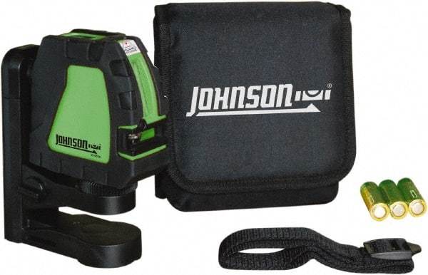 Johnson Level & Tool - 2 Beam 200' (Interior) Max Range Self Leveling Cross Line Laser - Green Beam, 1/8" at 35' Accuracy, 4-1/8" Long x 4-1/8" Wide x 1-15/16" High, Battery Included - USA Tool & Supply