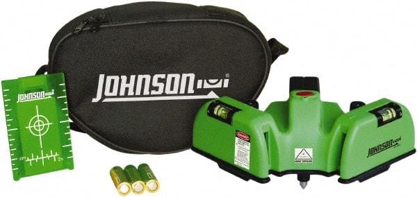 Johnson Level & Tool - 2 Beam 150' (Interior) Max Range Line Laser Level - Green Beam, 1/16" at 20' Accuracy, 6-1/2" Long x 4" Wide x 6-1/2" High, Battery Included - USA Tool & Supply