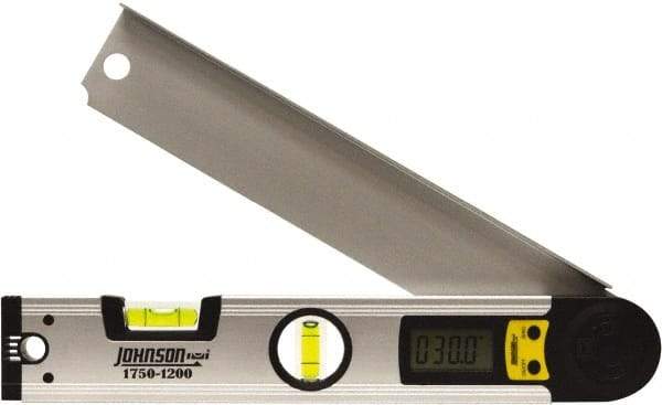 Johnson Level & Tool - 225° Measuring Range, Digital Protractor - 0.1° Resolution, 12 Inch Long Blade, Accuracy Up to 0.3°, CR2032 Lithium Battery Not Included - USA Tool & Supply