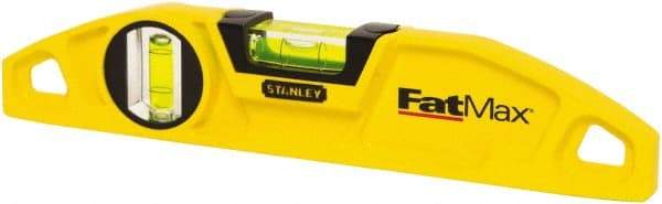 Stanley - 2 Vial, 9" Aluminum Die Cast Torpedo Level - Magnetic, Yellow - USA Tool & Supply