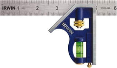 Irwin - 2 Piece, 6" Combination Square Set - 1/16, 1/32, 1/64 & 1/8" (4R) Graduation, Stainless Steel Blade, Cast Zinc Square Head - USA Tool & Supply