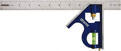 Irwin - 2 Piece, 12" Combination Square Set - 1/16, 1/32, 1/64 & 1/8" (4R) Graduation, Stainless Steel Blade, Cast Zinc Square Head - USA Tool & Supply