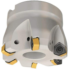 Iscar - 5 Inserts, 2" Cutter Diam, 0.059" Max Depth of Cut, Indexable High-Feed Face Mill - 3/4" Arbor Hole Diam, 0.312" Keyway Width, 1.5" High, FF FWX Toolholder, H600 WXCU 0.. Inserts, Series Helido - USA Tool & Supply