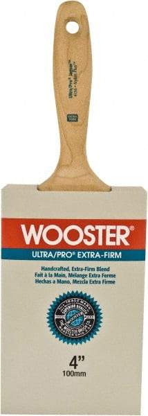 Wooster Brush - 4" Flat Synthetic Wall Brush - 3-15/16" Bristle Length, 6-1/4" Maple Beavertail Handle - USA Tool & Supply
