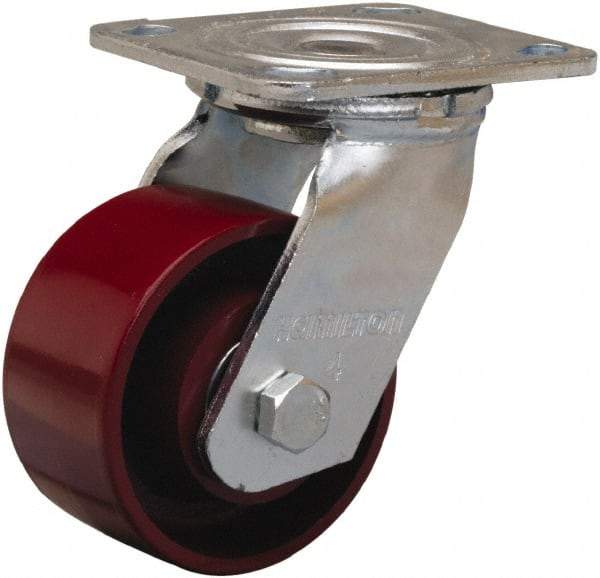Hamilton - 4" Diam x 2" Wide x 5-5/8" OAH Top Plate Mount Swivel Caster - Cast Iron, 1,000 Lb Capacity, Precision Ball Bearing, 4 x 4-1/2" Plate - USA Tool & Supply