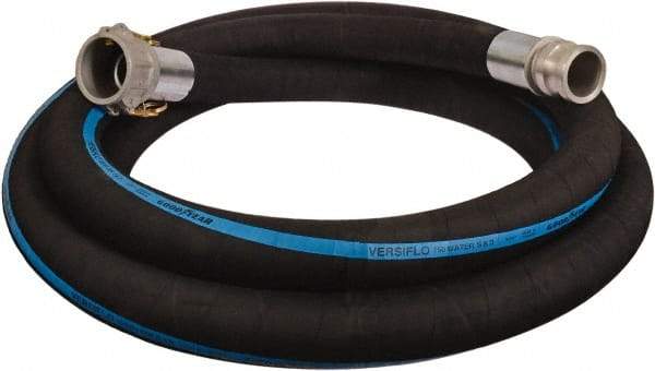 Alliance Hose & Rubber - 4" ID x 4.45 OD, 150 Working psi, Black Synthetic Rubber Water & Discharge Hose - Male x Female Camlock Ends, 20' Long, -25 to 200°F - USA Tool & Supply