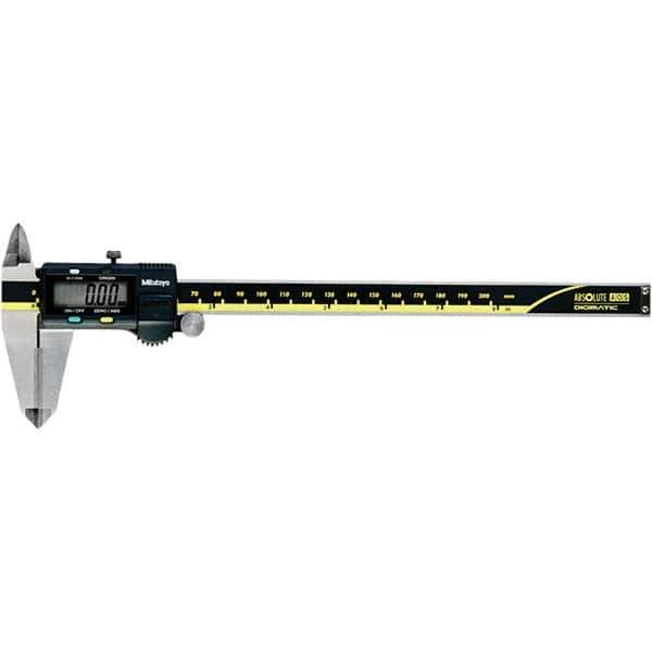 Mitutoyo - 0 to 8" Range 0.01mm Resolution, Electronic Caliper - Steel with 50mm Carbide-Tipped Jaws, 0.001" Accuracy - USA Tool & Supply
