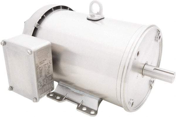 Leeson - 5 Max hp, 1,800 Max RPM, Premium Efficient Electric AC DC Motor - 230/460 V Input, Three Phase, 184TC Frame, C-Face with Base Mount, TEFC Enclosure - USA Tool & Supply