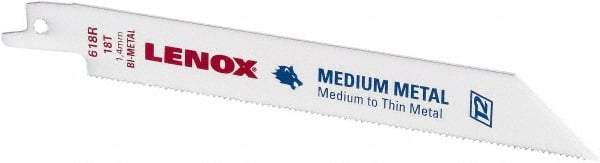 Lenox - 6" Long x 3/4" Thick, Bi-Metal Reciprocating Saw Blade - Straight Profile, 18 TPI, Toothed Edge - USA Tool & Supply