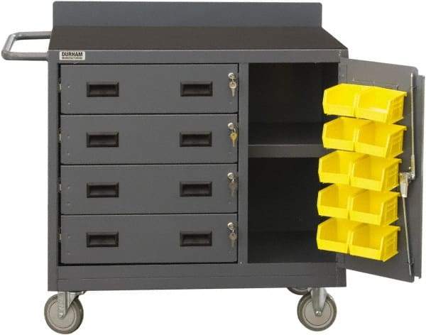 Durham - 2,000 Lb Capacity, 4 Drawer, 1 Door Mobile Workstation - 36" Wide x 18" Deep x 38-3/8" High, Steel, Gray - USA Tool & Supply