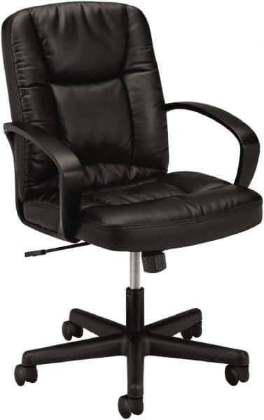 Basyx - 38-3/4" High Executive Mid Back Chair - 25" Wide x 34-1/2" Deep, Leather Seat, Black - USA Tool & Supply