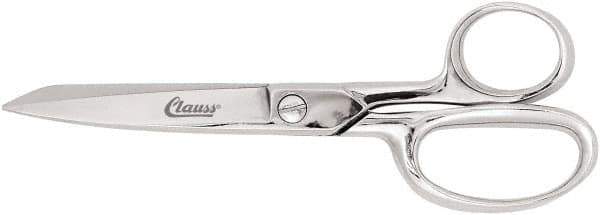 Clauss - 3" LOC, 6" OAL Chrome Plated Straight Trimmers - Steel Straight Handle, For Paper, Fabric - USA Tool & Supply