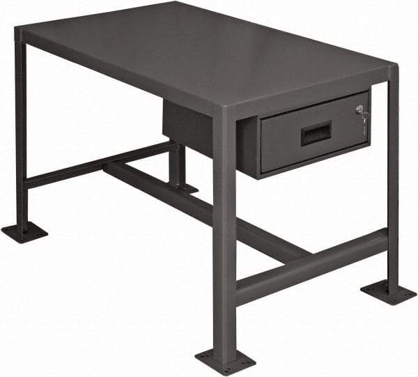 Durham - 24 Wide x 18" Deep x 36" High, Steel Machine Work Table with Drawer - Flat Top, Rounded Edge, Fixed Legs, Gray - USA Tool & Supply