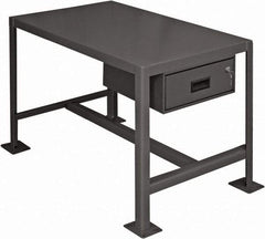 Durham - 24 Wide x 18" Deep x 36" High, Steel Machine Work Table with Drawer - Flat Top, Rounded Edge, Fixed Legs, Gray - USA Tool & Supply