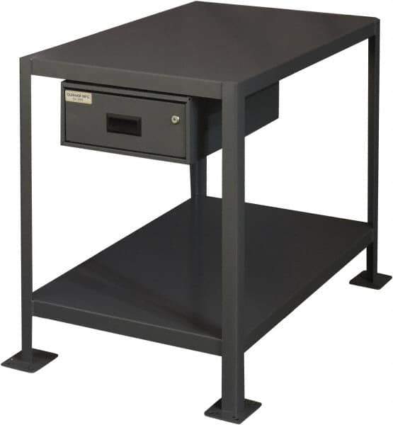 Durham - 48 Wide x 24" Deep x 18" High, Steel Machine Work Table with Drawer - Flat Top, Rounded Edge, Fixed Legs, Gray - USA Tool & Supply
