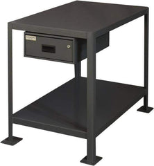 Durham - 36 Wide x 24" Deep x 36" High, Steel Machine Work Table with Drawer - Flat Top, Rounded Edge, Fixed Legs, Gray - USA Tool & Supply