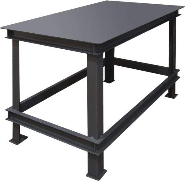 Durham - 60 Wide x 36" Deep x 30" High, Steel Machine Work Table - Flat Top, Rounded Edge, Fixed Legs, Gray - USA Tool & Supply