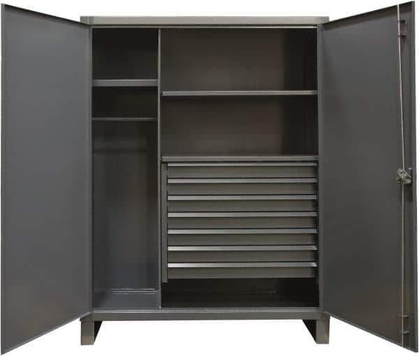 Durham - 3 Shelf Combination Storage Cabinet - Steel, 60" Wide x 24" Deep x 78" High, Gray - USA Tool & Supply