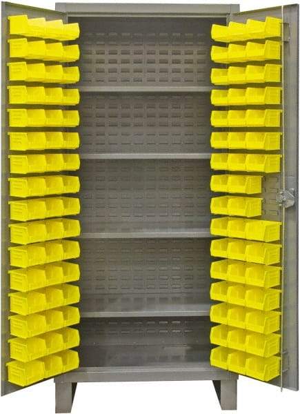 Durham - 4 Shelf 96 Bin Storage Cabinet - Steel, 36" Wide x 24" Deep x 78" High, Gray - USA Tool & Supply