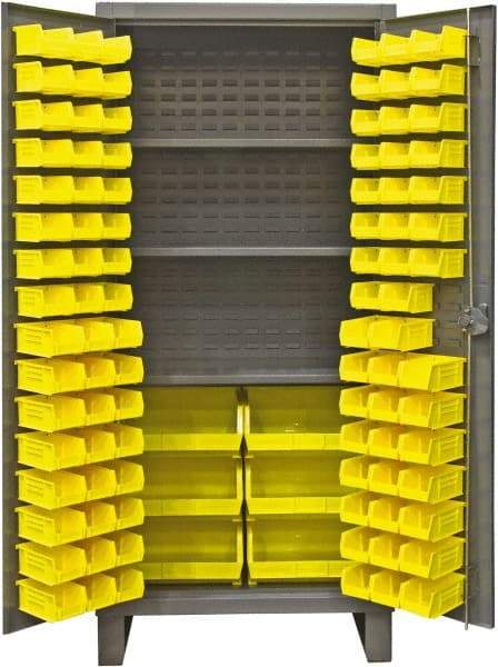 Durham - 3 Shelf 102 Bin Storage Cabinet - Steel, 36" Wide x 24" Deep x 78" High, Gray - USA Tool & Supply