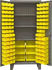 Durham - 3 Shelf 102 Bin Storage Cabinet - Steel, 36" Wide x 24" Deep x 78" High, Gray - USA Tool & Supply
