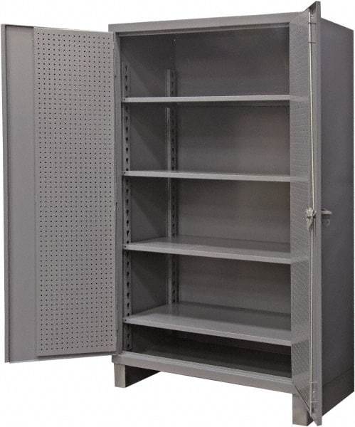 Durham - 4 Shelf Pegboard Storage Cabinet - Steel, 48" Wide x 24" Deep x 78" High, Gray - USA Tool & Supply